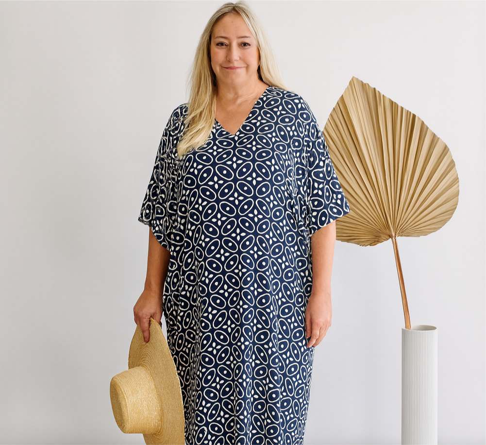 Maya Long Kaftan Navy Links-OFSA AU 12-26