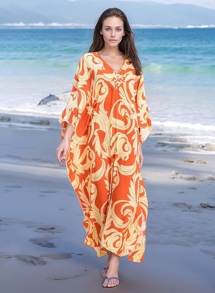Orange Maya Tropical Loose, Casual Kaftan -  AU 8-20