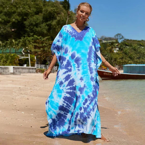 Blue Mia Tropical cotton bamboo kaftan O/S AU 10-20 - Mklane