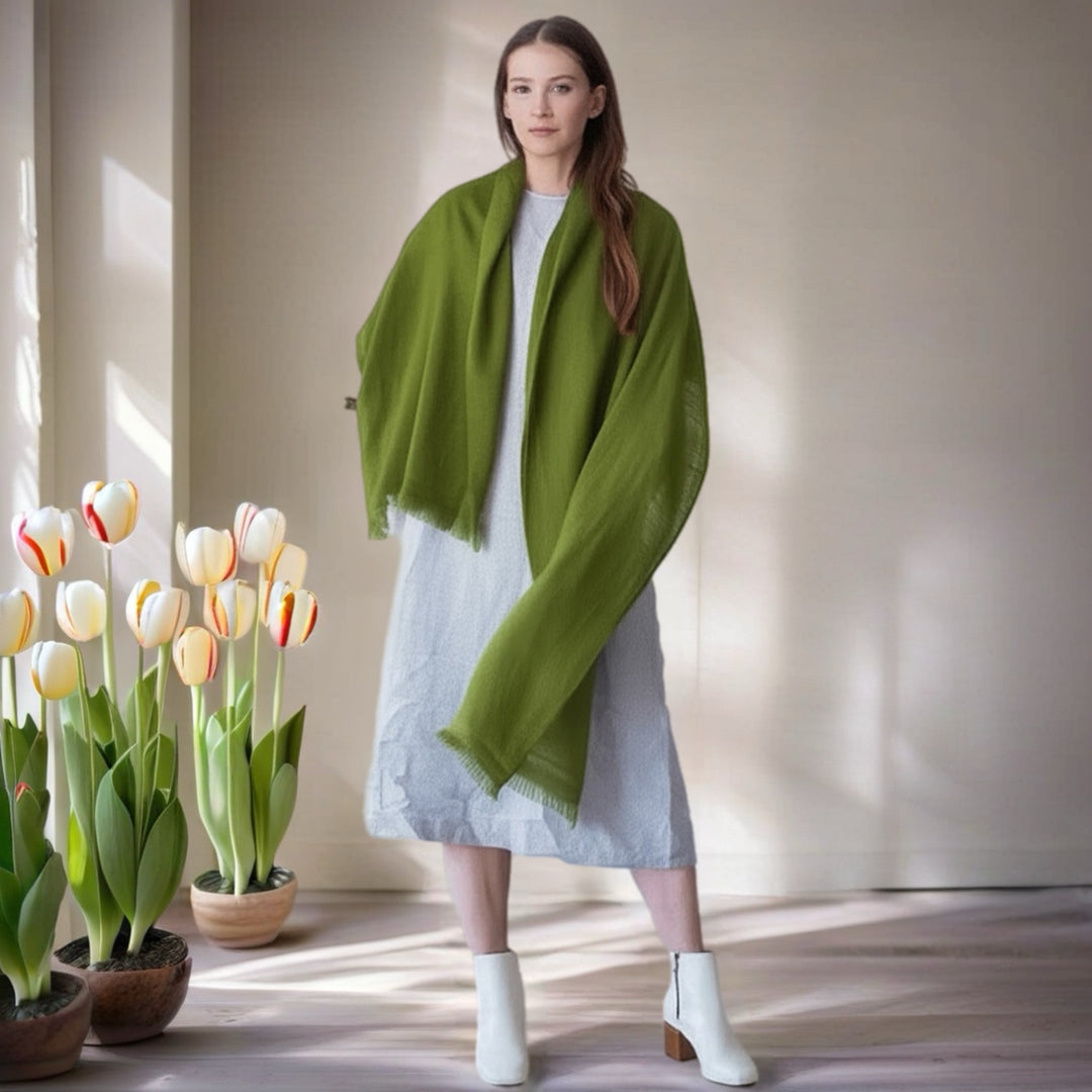 Olive Julian Quartz 100% cashmere oversized scarf/ wrap/ shawl