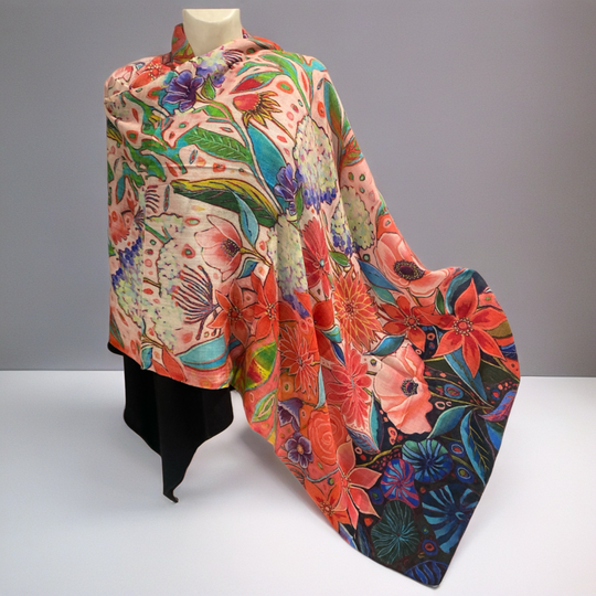 Floral Wearable Art 100% Cashmere Julian Scarf /Wrap