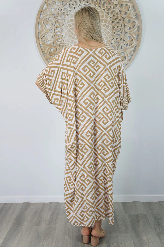 Maya Kaftan Dress One Size Fits All 16 to 26-Beige Sage