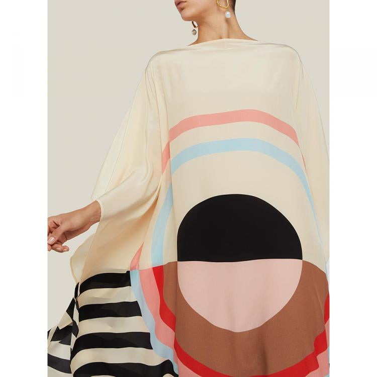 Lillie Beige Geometrical MIDI  Kaftan Dress