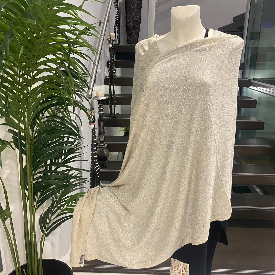 Julian 100% Cashmere Knitted Oversized  Swarovski Crystals Wedding Wrap Ivory