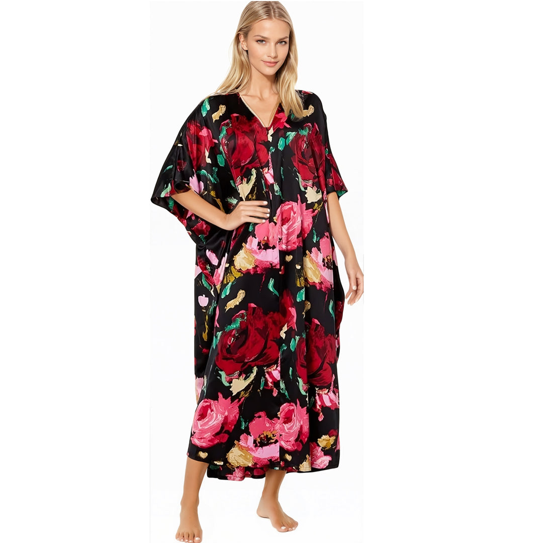 Plus Size Maya Black  Long Kaftan -One Size AU 28-32
