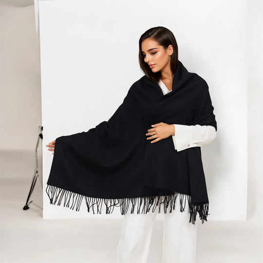 DEIA Black Fringe wool blend Scarf/ Stole