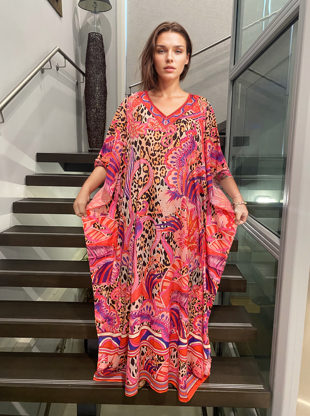 Maya Silk Mix Bling Kaftan.         Sizes Available AU 12-32