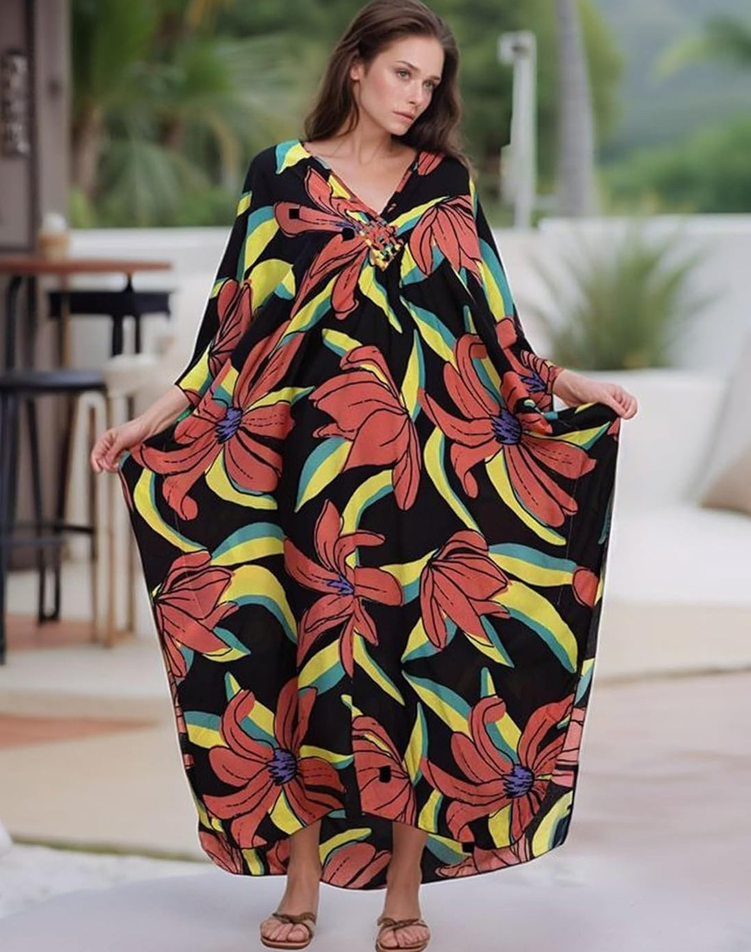 Black Maya Tropical Loose, Casual Kaftan -  AU 8-20