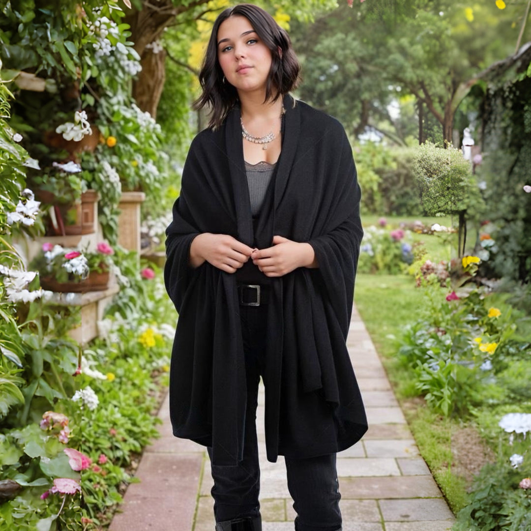 Black Julian 100% Cashmere Knitted 2 Ply  Extra large Travel Wrap/Shawl