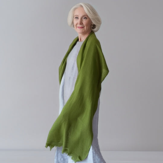 Olive Julian Quartz 100% cashmere oversized scarf/ wrap/ shawl