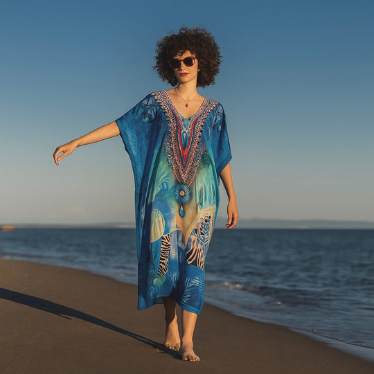 Mia Embellished Sheer Kaftan Beach Hand Mid Length Free Size