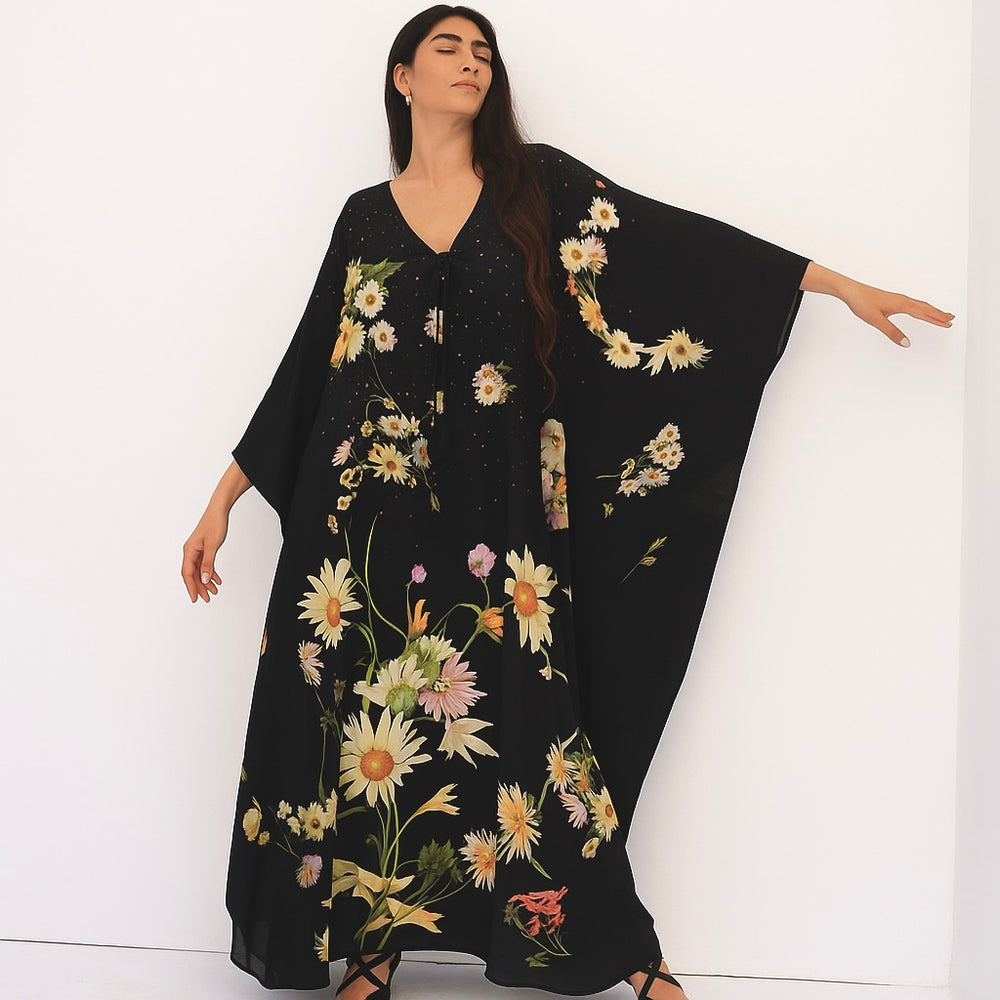 Black Royals Maya Resort Wear Kaftan-Front tie with Bling.Sizes Available AU 16-30