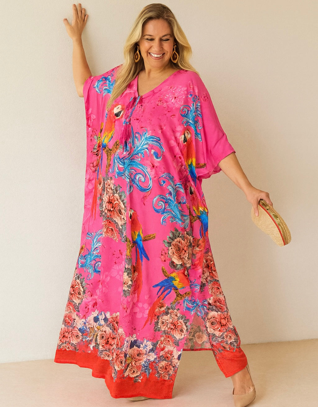 Maya Silk Mix Kaftan,Front tie with embellishments-Size AU 12-20