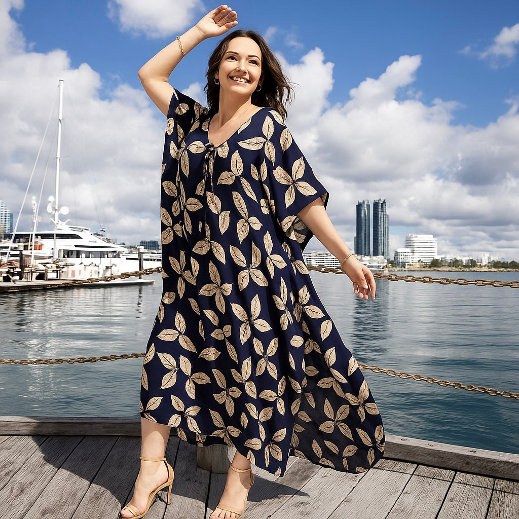 Navy Blue Cotton Rayon Diva Maya Kaftan