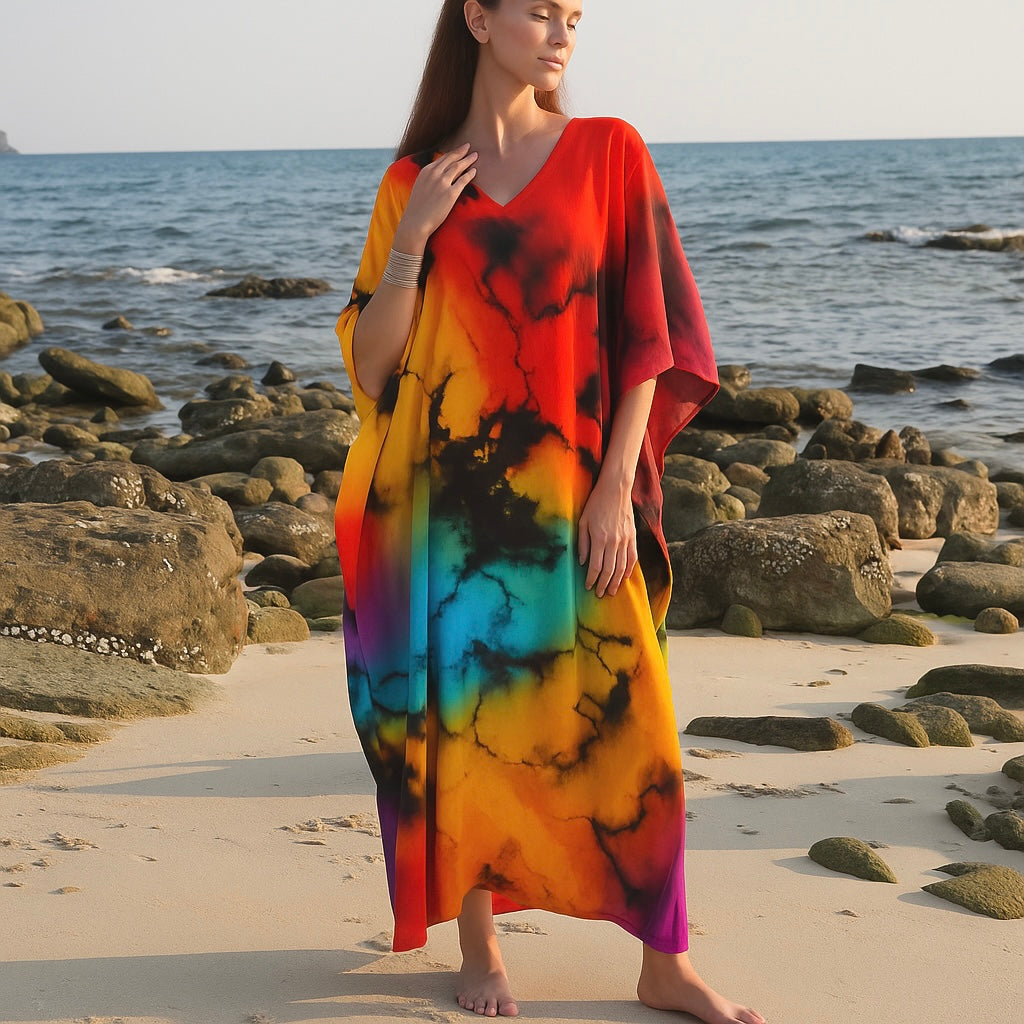 Tropical Holi Colour Long Kaftan Dress Sizes Available - AU 26-32