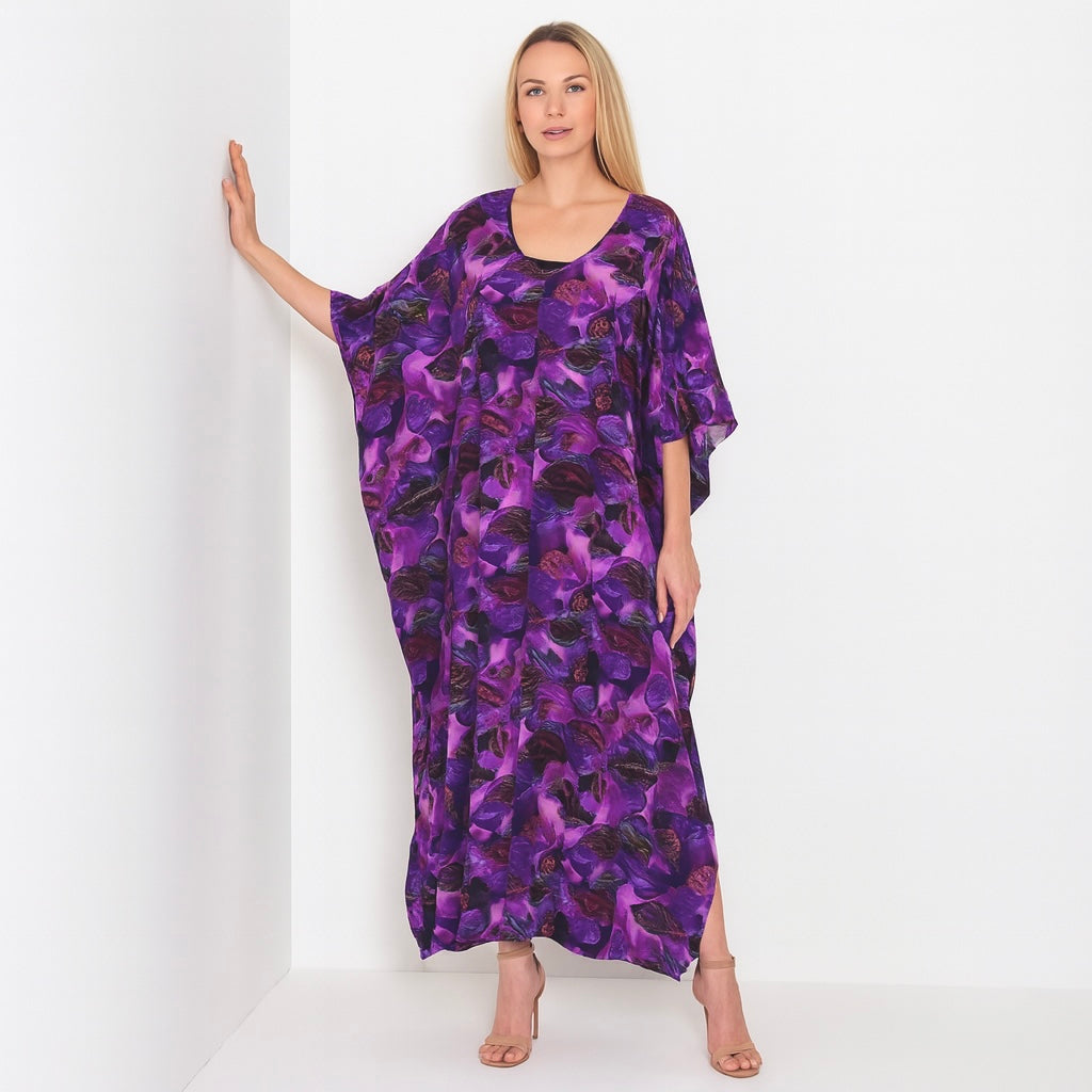 Maya Tropical Purple Rayon  Kaftan Dress O/S AU 12-22