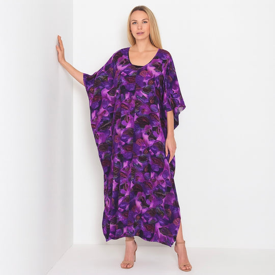 Maya Tropical Purple Rayon  Kaftan Dress O/S AU 12-22