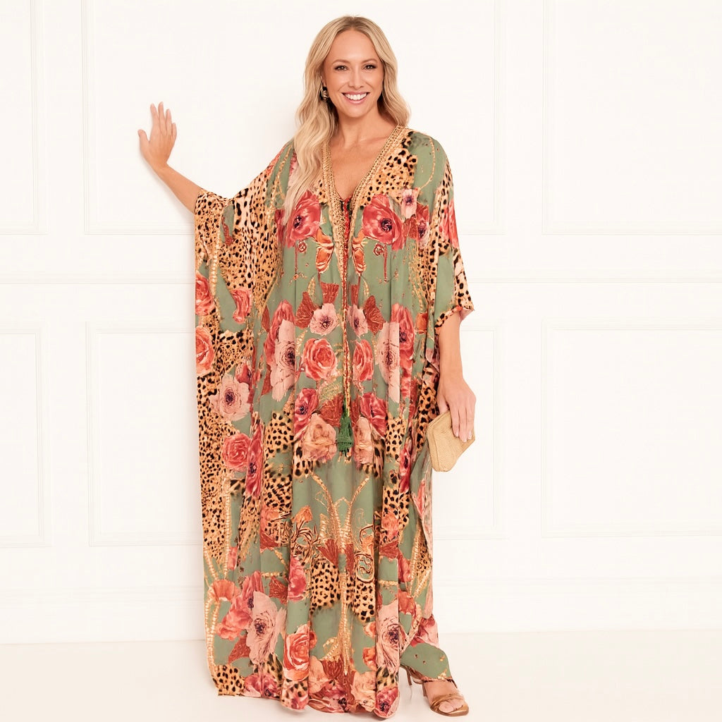 Maya Resort Wear Kaftan-Front tie with embellishments.Sizes Available AU 12-30