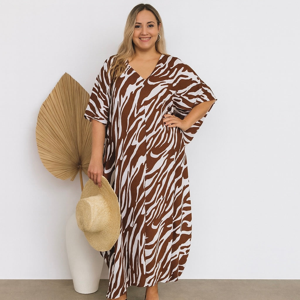 Maya Kaftan Dress One Size Fits All 16 to 26-Choco Zebra