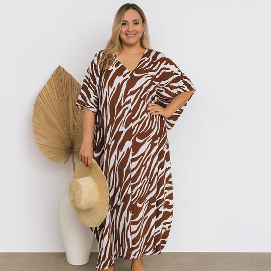 Maya Kaftan Dress One Size Fits All 16 to 26-Choco Zebra