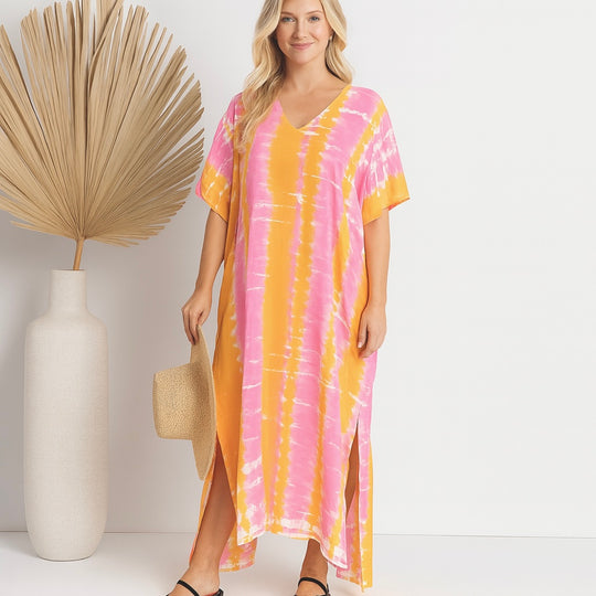 Pink yellow Mia Tie dye Loose, Cotton Kaftan AU 8-16