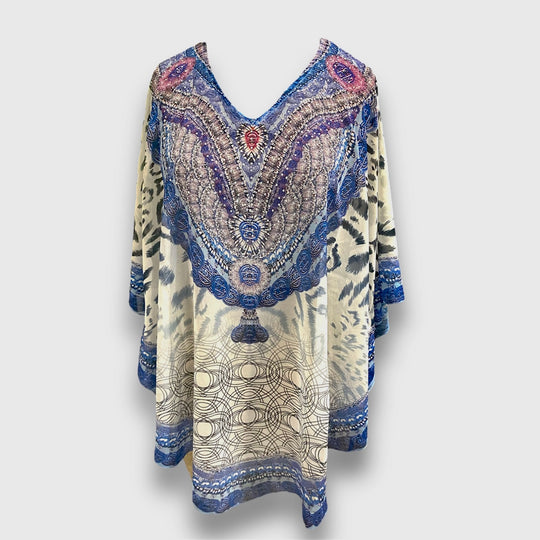 Kyra Relax Fit Bohemian Sheer Embellished  Kaftan Top One Size 10 to 22