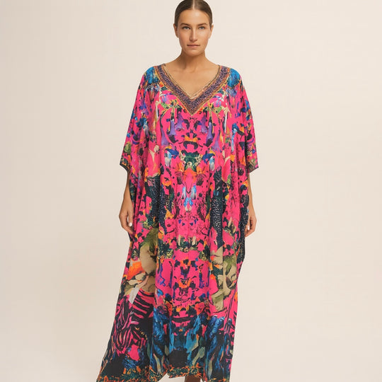 Royal Milaza Maya Silk Mix Bling Kaftan.         Sizes Available AU 12-32