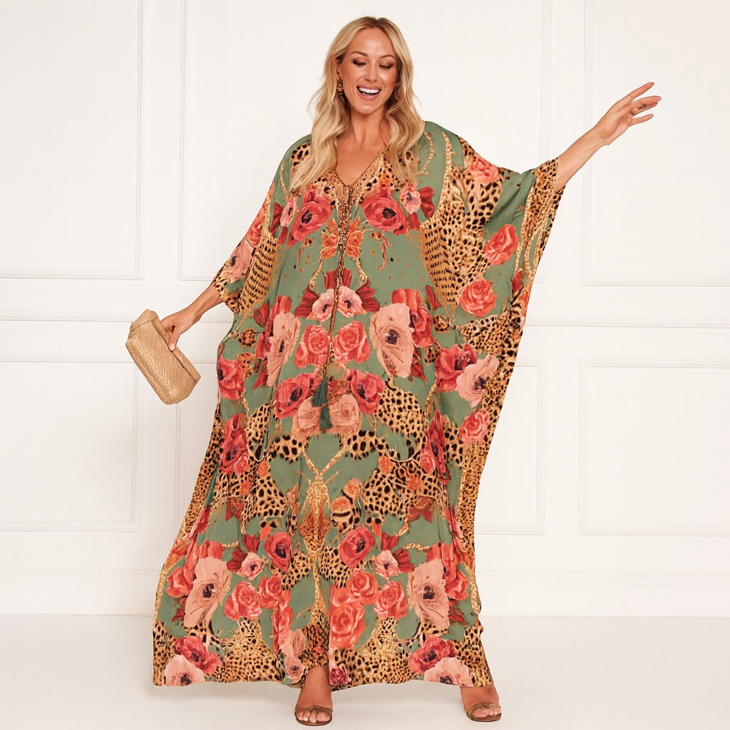 Maya Resort Wear Kaftan-Front tie with embellishments.Sizes Available AU 12-30