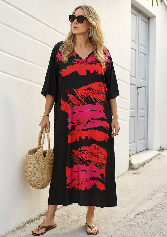 Black Fusion Maya Bohemian Rayon kaftan dress - Sizes Available AU 14-30