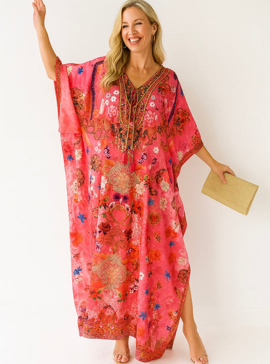 Maya Flora Fiesta Long Kaftan Dress Sizes Available AU 12-32
