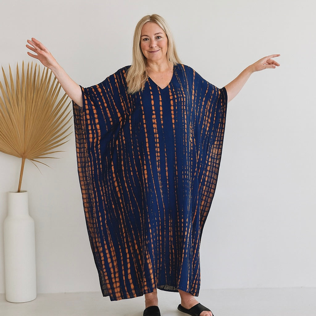 Navy Blue Maya Long Kaftan One Size AU 12-26