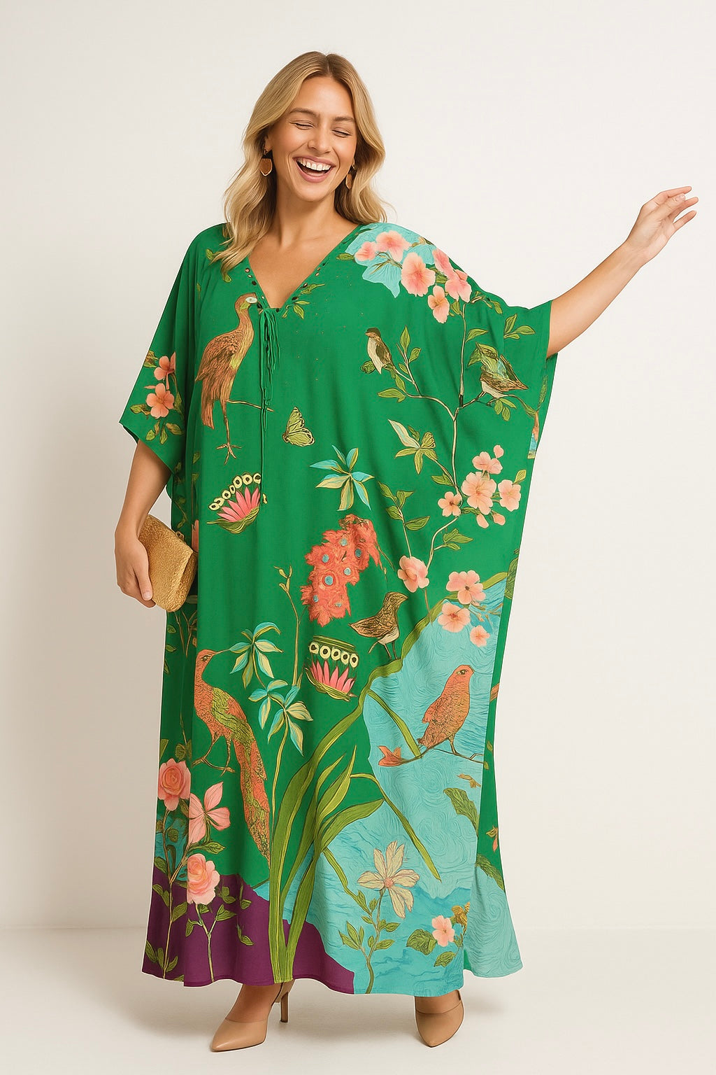 Green Micasso Maya Kaftan-Front tie with Bling .Sizes Available AU 12-30