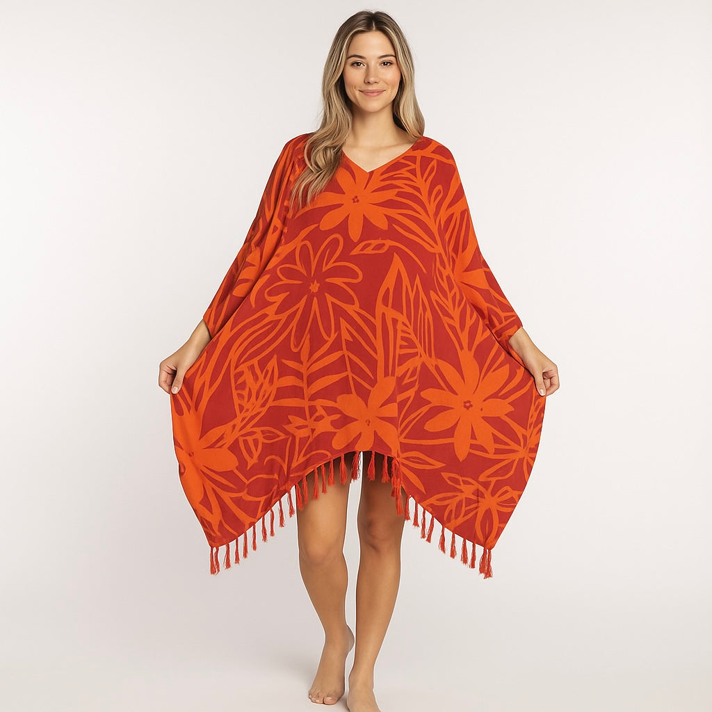 Orange Maya Short Kaftan with Tassels-One Size AU 16-26