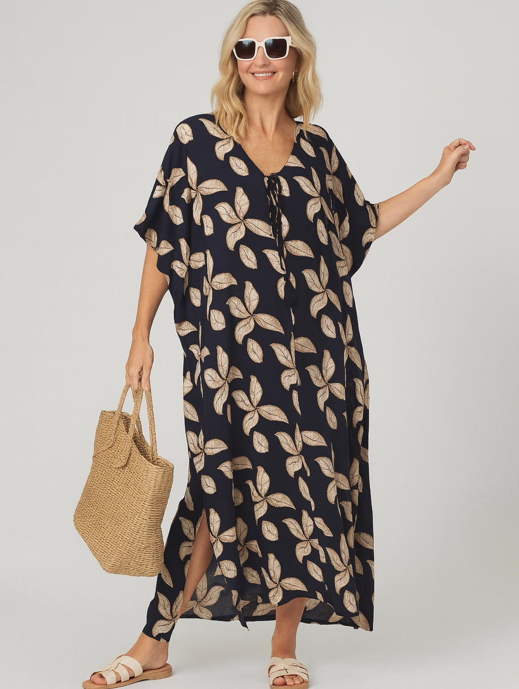 Navy Blue Cotton Rayon Diva Maya Kaftan