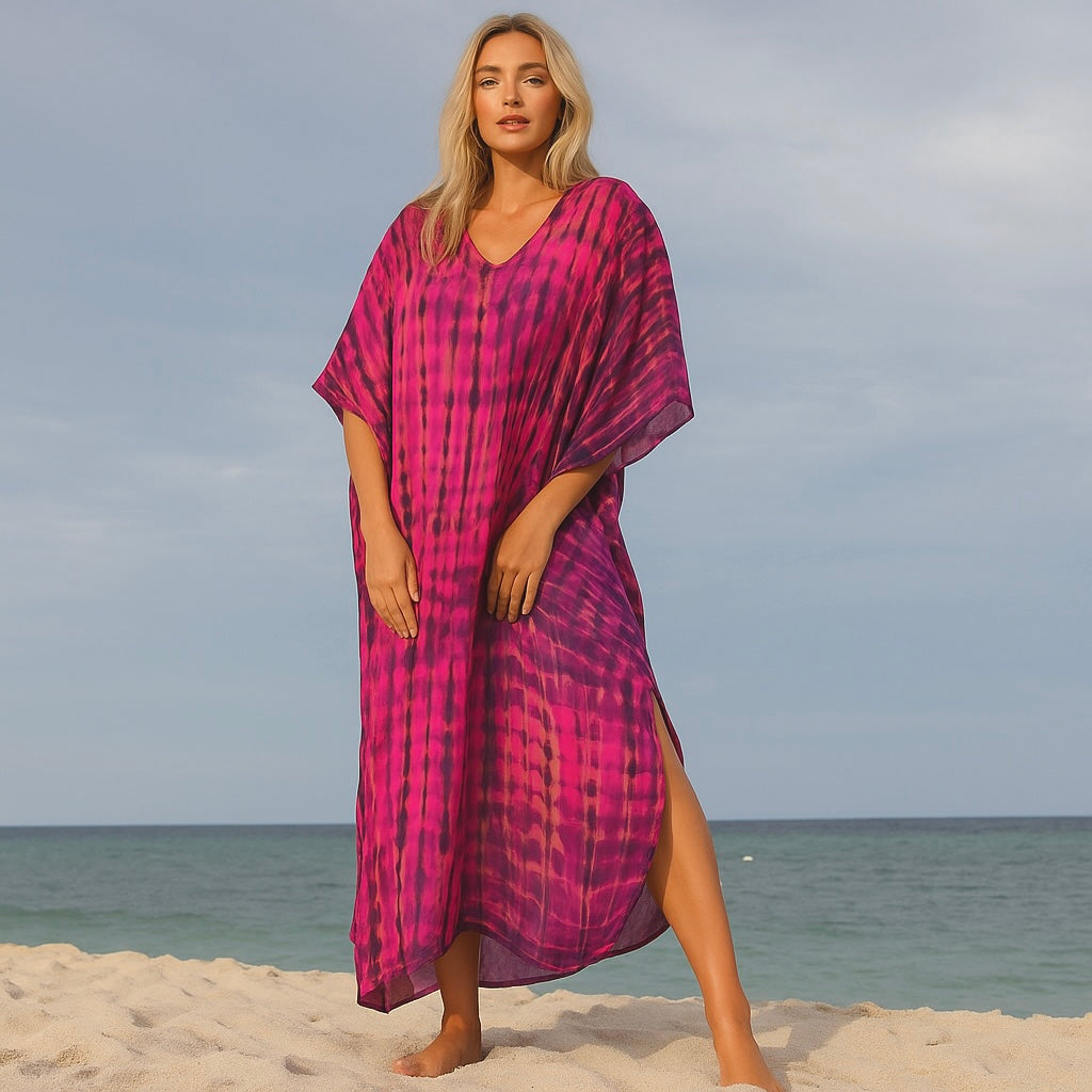 Hot Pink Maya Tie Dye Kaftan One Size Fits All AU 12-26