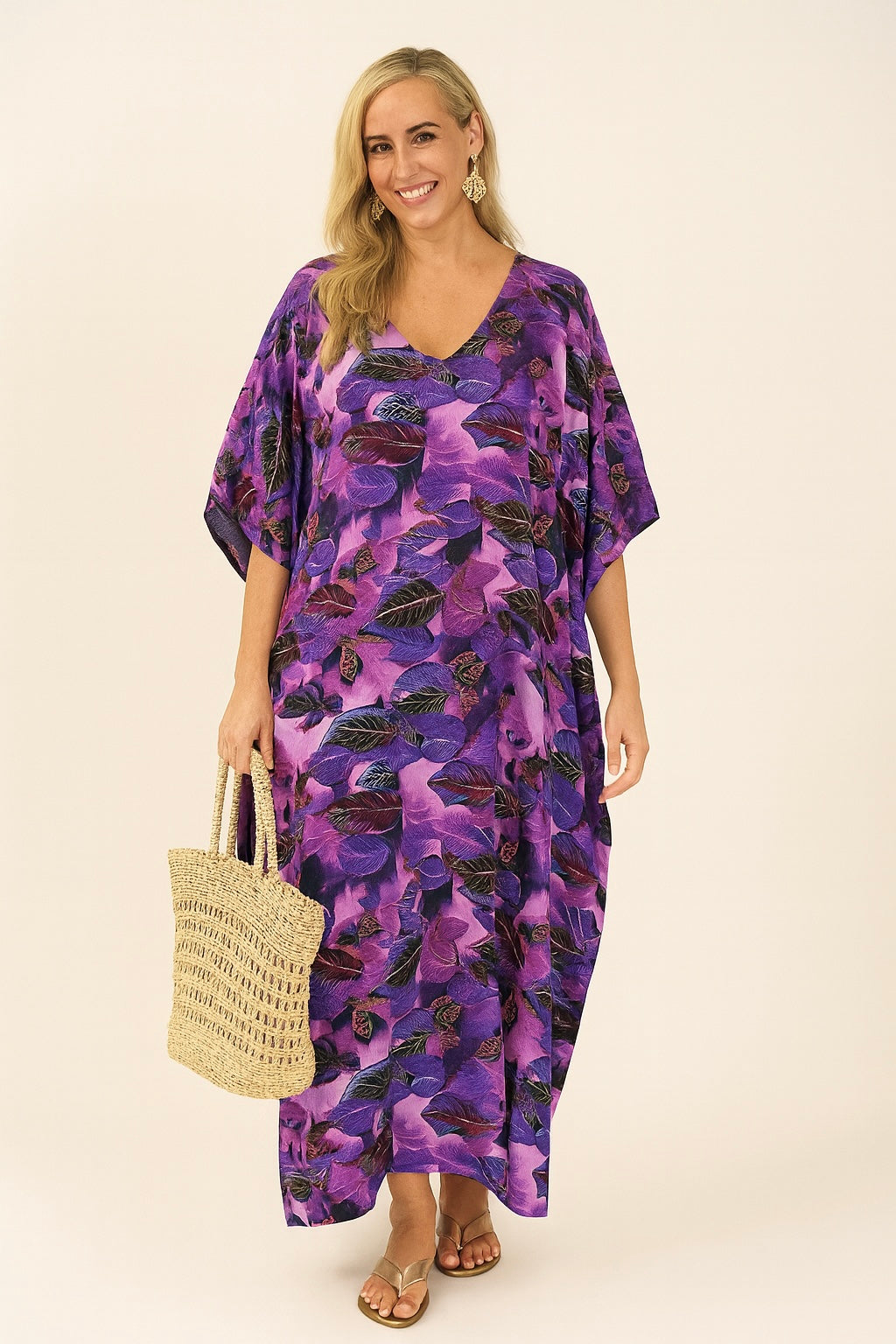 Maya Tropical Purple Rayon  Kaftan Dress O/S AU 12-22