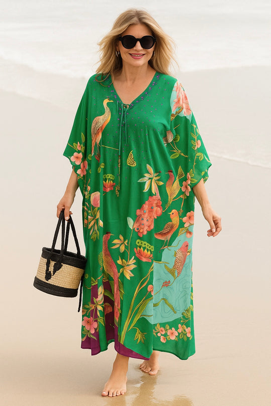 Green Micasso Maya Kaftan-Front tie with Bling .Sizes Available AU 12-30