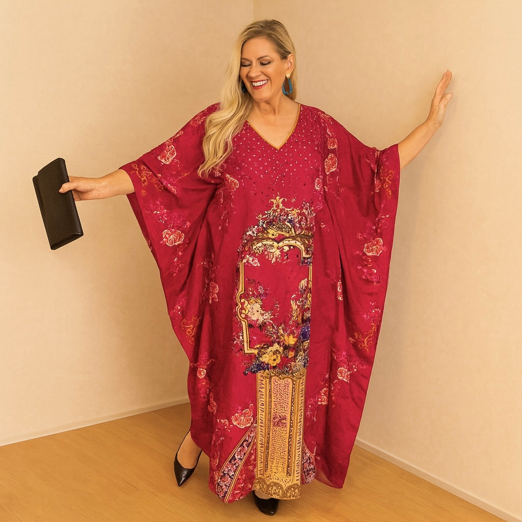 Maya Viscose Silk Embellished Kaftan. Sizes Available AU 12-32