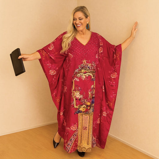 Maya Viscose Silk Embellished Kaftan. Sizes Available AU 12-32