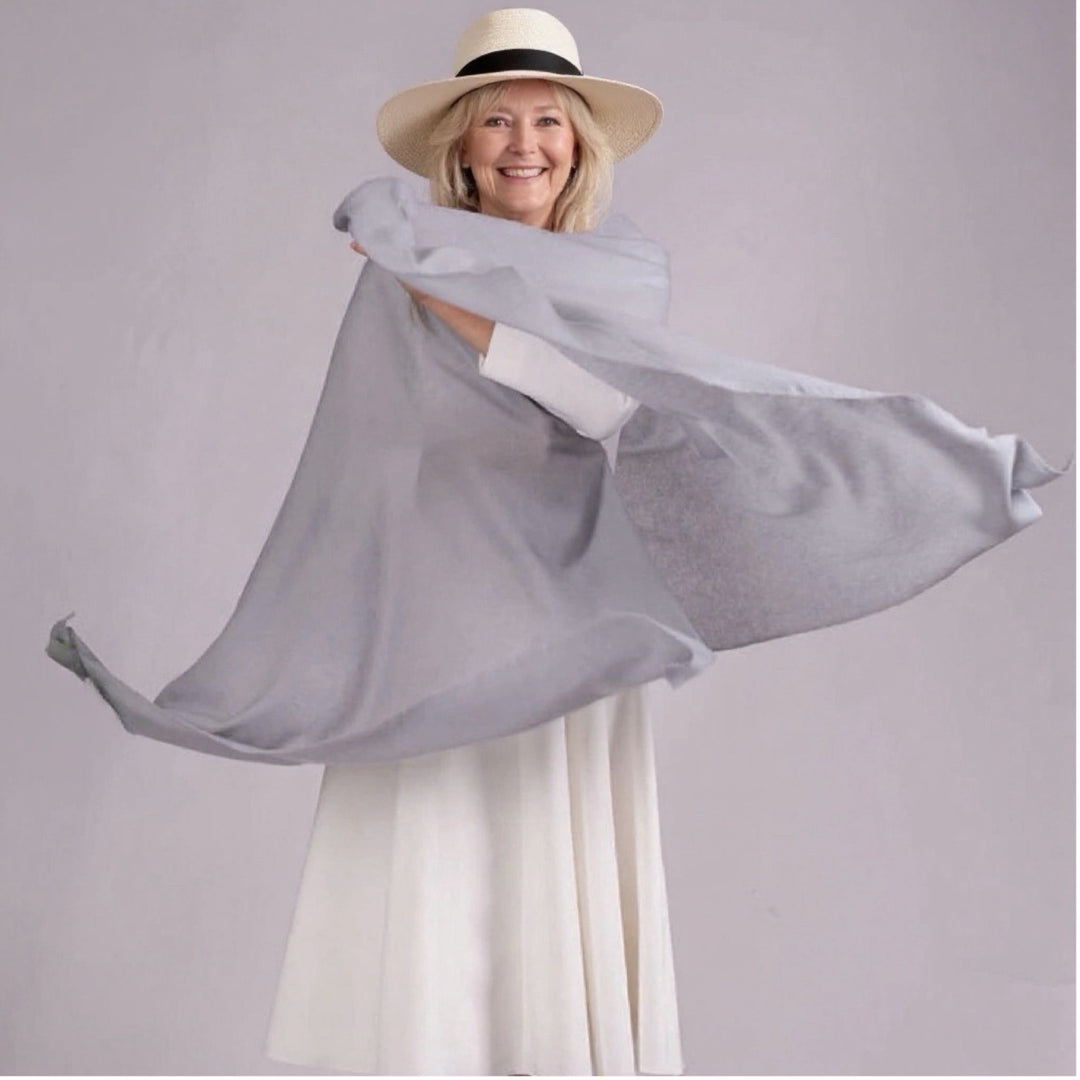 Julian 100% Ultra fine Pashmina cashmere oversized scarf/ wrap/ shawl-Grey