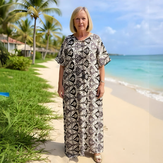 Maya Tropical Resort Cotton Bamboo Kaftan Dress