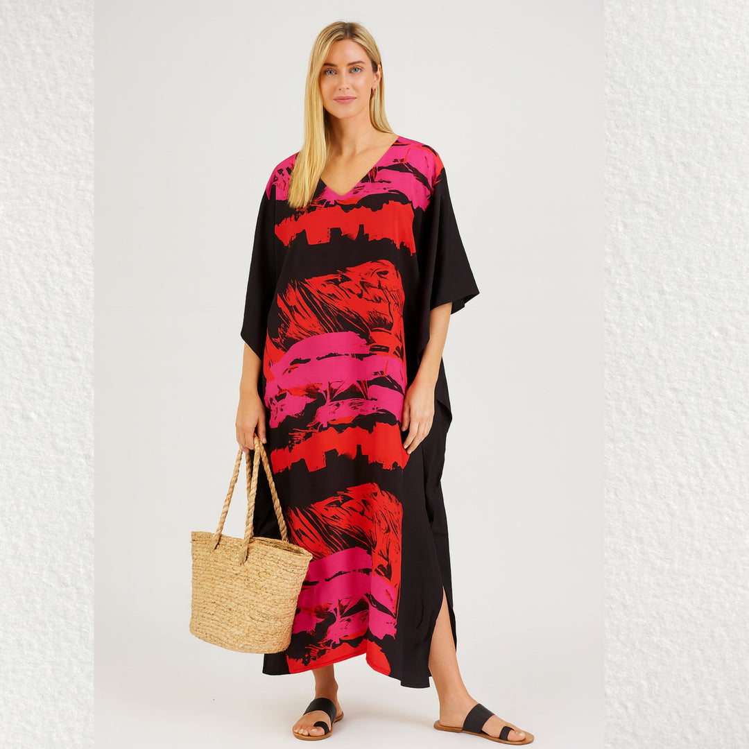 Black Fusion Maya Bohemian Rayon kaftan dress - Sizes Available AU 14-30