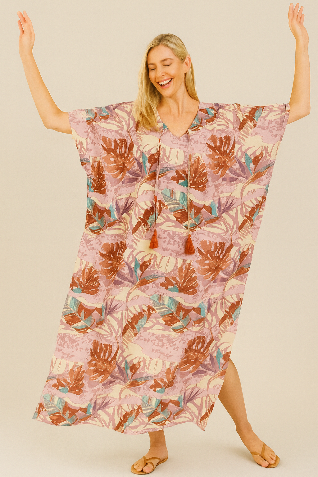 Rusty palms Maya Kaftan Dress with Front tassels Sizes Available AU 12-26