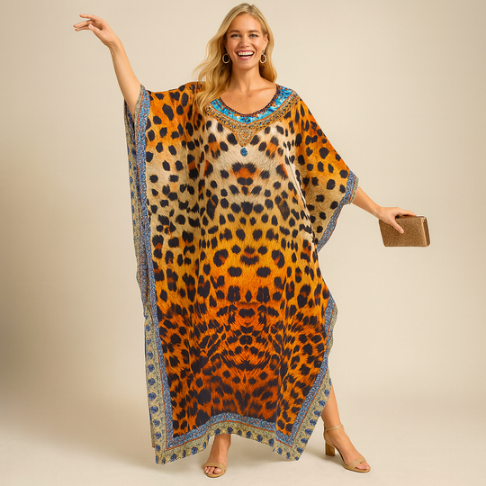 Maya Footprints Silk Mix Kaftan O/S AU 16-26