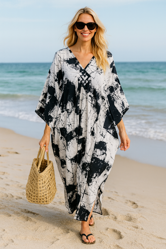 Maya White Tropical Loose, Casual Kaftan -  AU 8-20