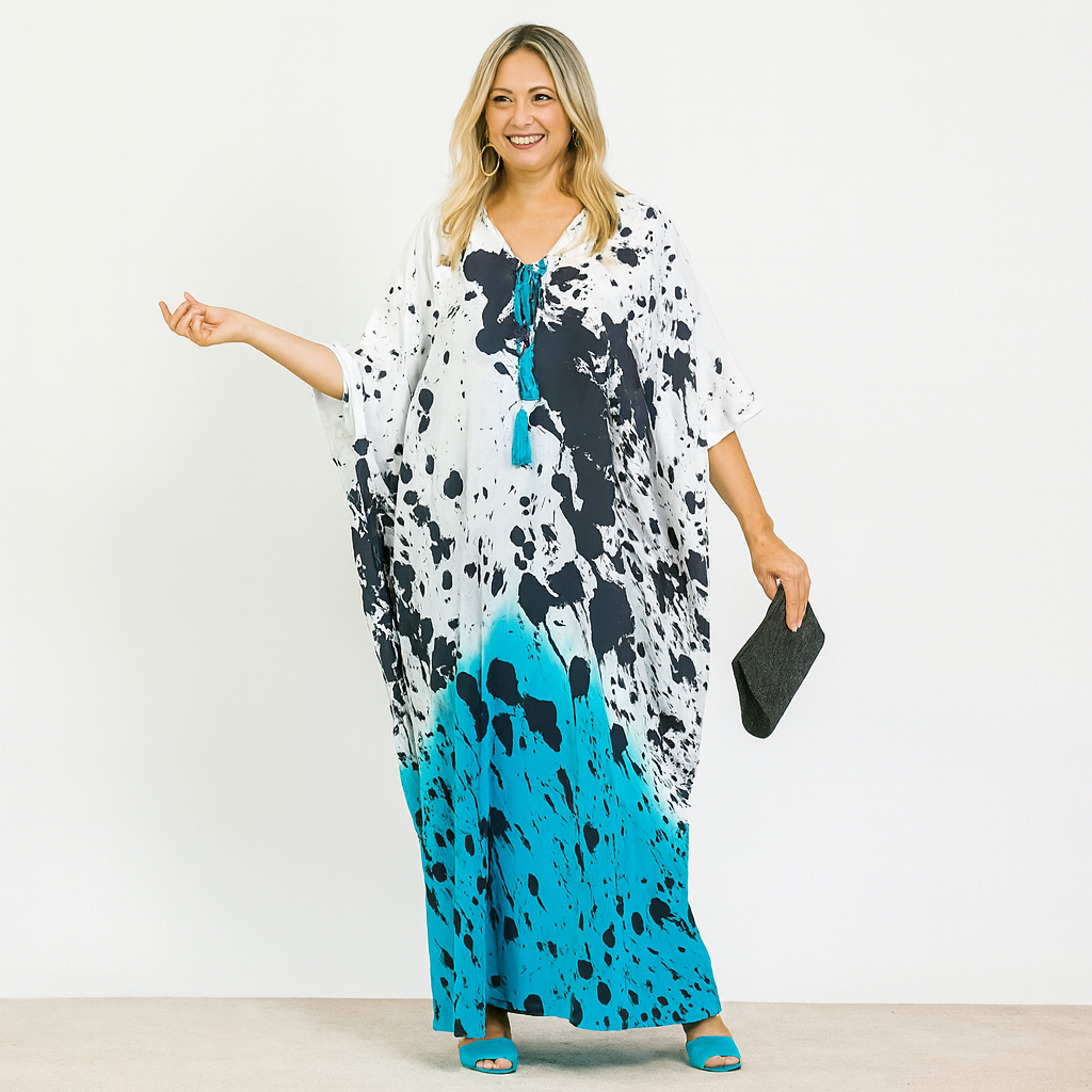 Coco Bella kaftan Resort Wear Aqua White