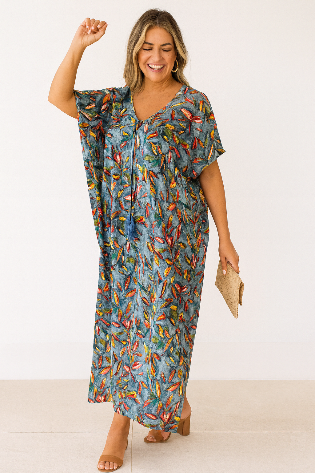 Tropical Resort Cotton Bamboo Kaftan Dress