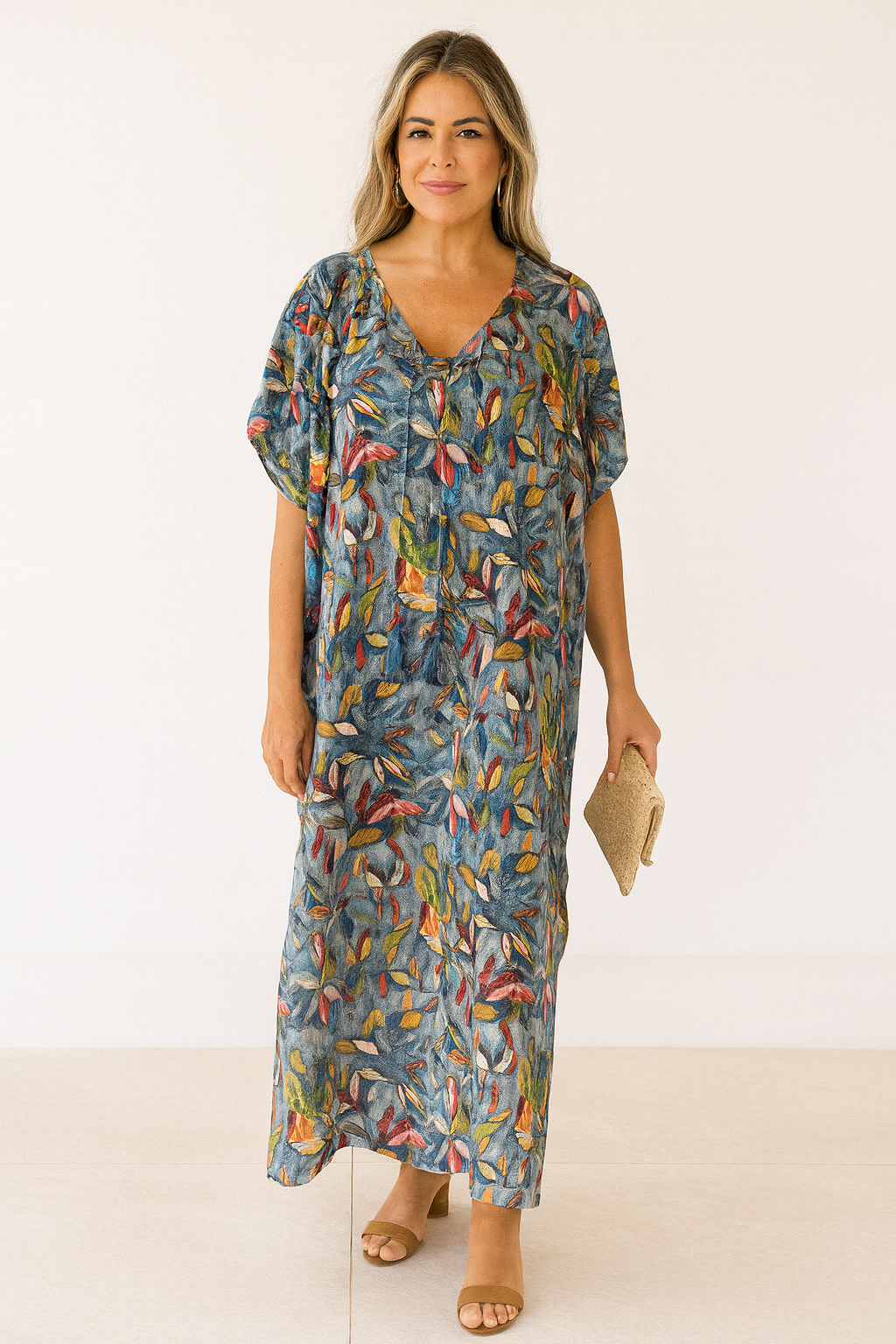 Tropical Resort Cotton Bamboo Kaftan Dress