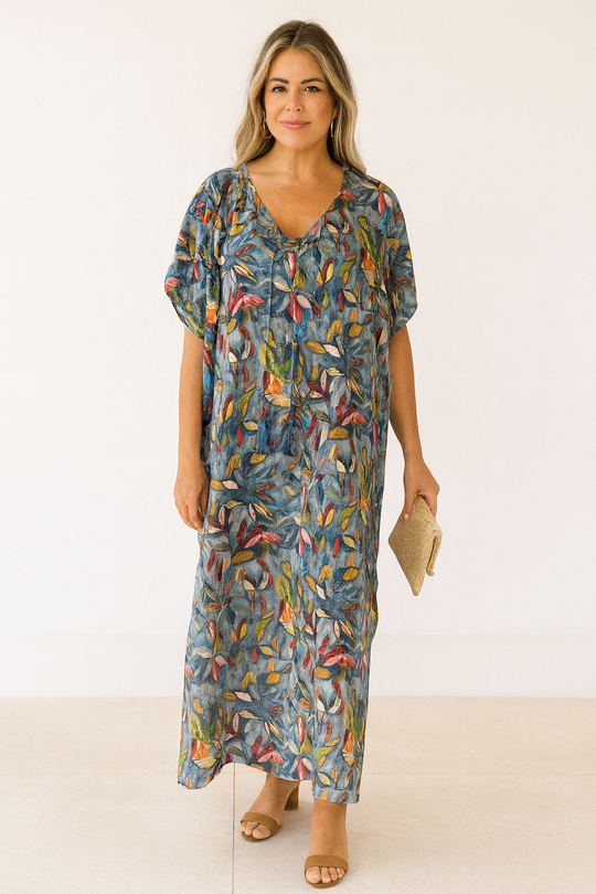 Tropical Resort Cotton Bamboo Kaftan Dress