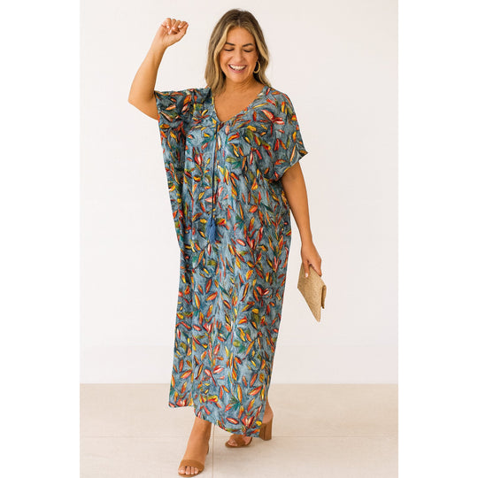 Tropical Resort Cotton Bamboo Kaftan Dress